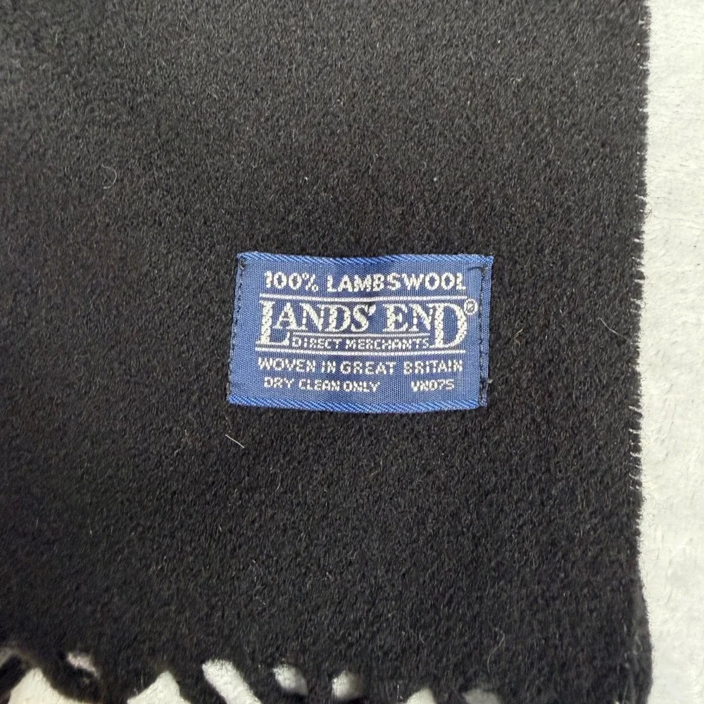 Lands End Black 100% Lambswool Scarf Woven in Great Britain Fringed